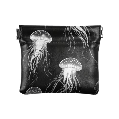Kleine Geldbörse für Damen, Leder, klein, klein, für persönliche Gegenstände, Organizer für Männer, Frauen, Reisen, Weiß, Weiße Quallen, 4.33"(L) x 3.74"(W) x 0.39"(H), Classic von FRODOTGV