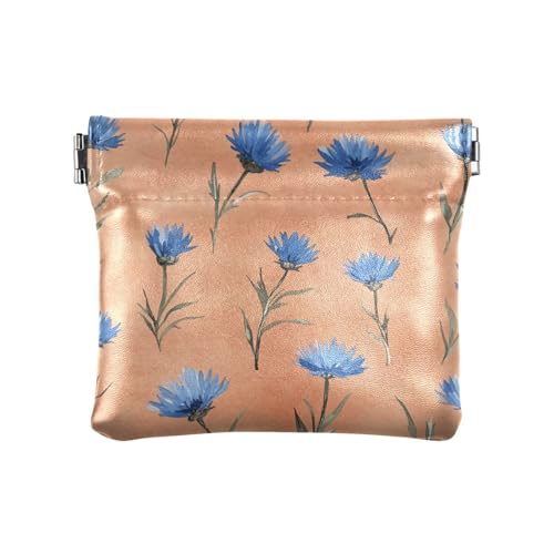 Kleine Münzgeldbörse, rustikales Kornblumen-Terrakotta-PU-Leder, einzigartiger Kleingeldhalter, Kartenorganizer für Damen und Mädchen, Blau, Blaue, rustikale Kornblume, 4.33"(L) x 3.74"(W) x 0.39"(H), von FRODOTGV