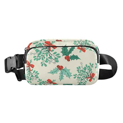 Kleine Umhängetasche mit verstellbarem Riemen, stilvolle Crossbody-Gürteltasche, Winter, Weihnachten, Zweige von Mistelzweigen, Damen, Herren, Teenager, für Radfahren, Wandern, Fitnessstudio, Winter von FRODOTGV