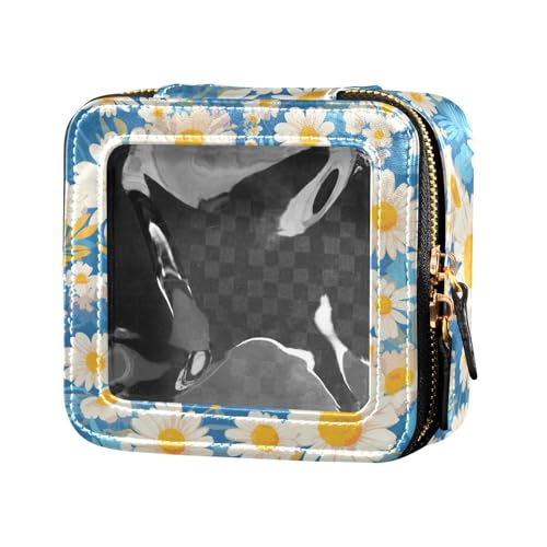 Kosmetiktasche, nahtlos, aus portugiesischem, spanischem italienischem Leder, transparent, Kosmetiktasche für Damen und Mädchen, Polka Dots und zarte Kamillenblüten, Hawaii, 1 Size von FRODOTGV
