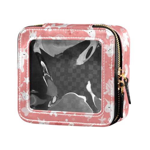 Kosmetiktasche, nahtlos, rosa Einhörner, Illustration, wasserdicht, transparent, kleine Make-up-Tasche für Damen, Kosmetik-Organizer, Reise-Kulturbeutel, Nahtlose rosa Einhörner-Muster-Illustration von FRODOTGV