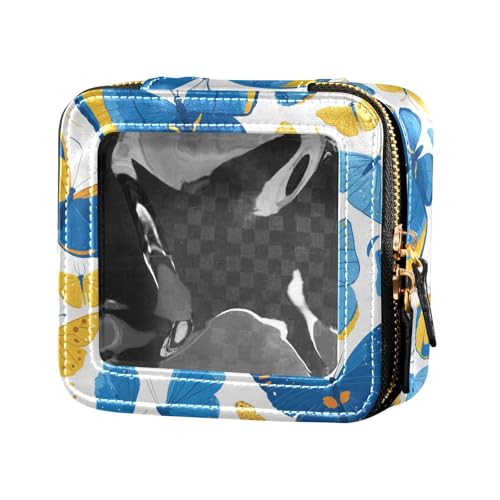 Kosmetiktasche aus Leder, Motiv: Hahn, rustikales Bauernhaus, Mexikana, transparent, für Damen und Mädchen, tragbarer Kosmetik-Organizer, Reise-Kulturbeutel, Schöner Schmetterling, 1 Size von FRODOTGV