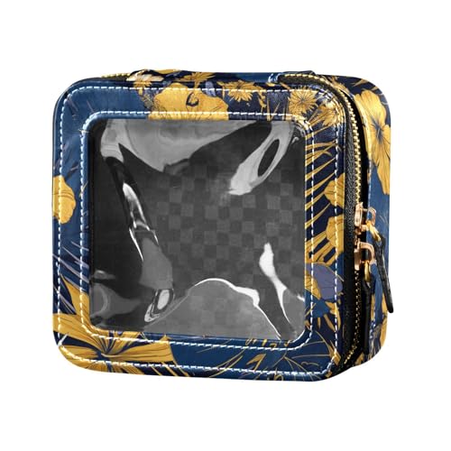 Kosmetiktasche aus Leder, Motiv: Kaktus, viele Illusionen, transparent, Reise-Kulturbeutel, Kosmetikbehälter für Damen und Mädchen, Blaue und gelbe Themenpflanzen, Einheitsgröße von FRODOTGV