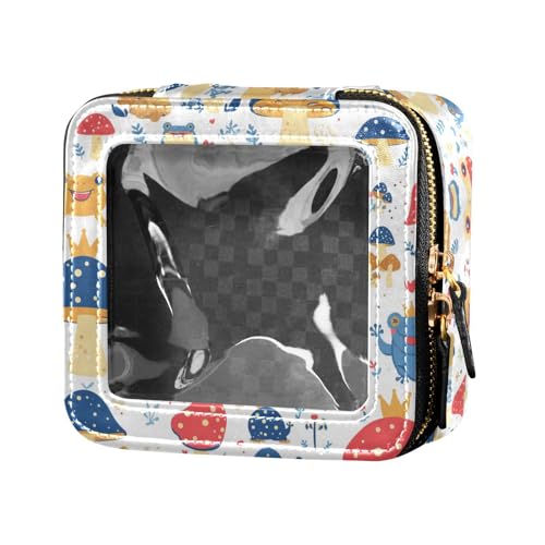 Kosmetiktasche aus Leder, transparent, klein, für Damen und Mädchen, Kosmetikbehälter, Kulturbeutel mit Reißverschluss, Verschiedene lustige Frösche Safari Pilz Prinzessin, 1 Size von FRODOTGV