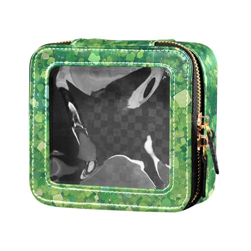 Kosmetiktasche mit Blumenmuster, Leder, transparent, klein, Reise-Kulturbeutel, Kosmetiktasche für Damen, Grüne Glitzerstruktur, Einheitsgröße von FRODOTGV