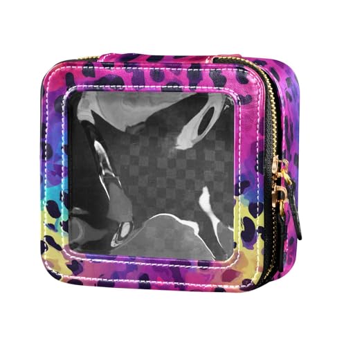 Kosmetiktasche mit Blumenmuster, Leder, transparent, klein, Reise-Kulturbeutel, Kosmetiktasche für Damen, Holografischer Leopardenmuster auf Farbverlauf, 1 Size von FRODOTGV