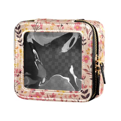 Kosmetiktasche mit Blumenmuster, Leder, transparent, klein, Reise-Kulturbeutel, Kosmetiktasche für Damen, Rosa Blumenpflanze, klein, frischer Hintergrund, Einheitsgröße von FRODOTGV