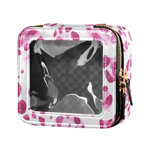 Kosmetiktasche mit Blumenmuster, Leder, transparent, klein, Reise-Kulturbeutel, Kosmetiktasche für Damen, Rosa Glitzer-Leopardenmuster, 1 Size von FRODOTGV