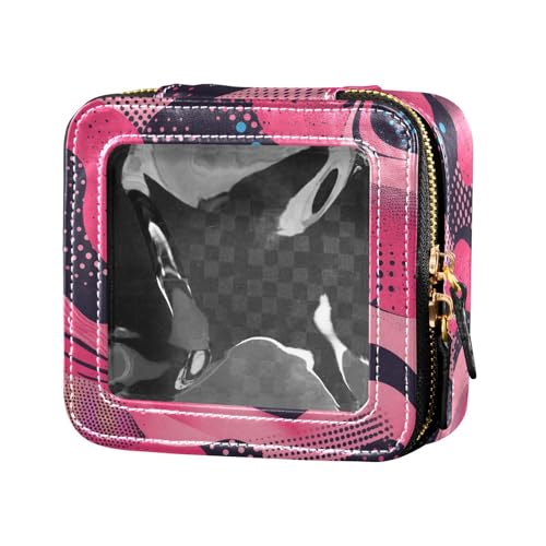 Kosmetiktasche mit Cartoon-Katze, Hase und Blume, wasserdicht, transparent, klein, für Damen, Kosmetiktasche, Hautpflegebeutel, Grün, Schwarze Punkte auf rosa Hintergrund, Einheitsgröße von FRODOTGV