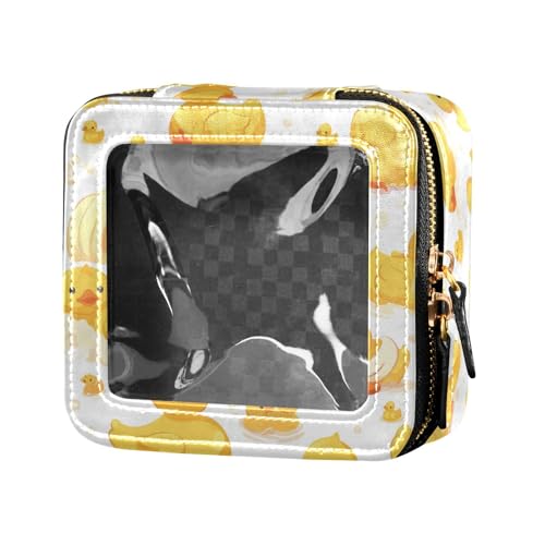 Kosmetiktasche mit süßen, gelben Gummienten, Entchen, Seife, Leder, transparent, Make-up-Tasche für Damen, Kosmetiktasche, Hautpflege, Süße gelbe Gummi-Enten-Seife, Einheitsgröße von FRODOTGV