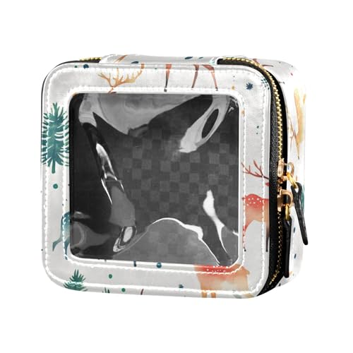 Kosmetiktasche mit süßen, gelben Gummienten, Entchen, Seife, Leder, transparent, Make-up-Tasche für Damen, Kosmetiktasche, Hautpflege, Weihnachtsmuster mit Rentier, Einheitsgröße von FRODOTGV