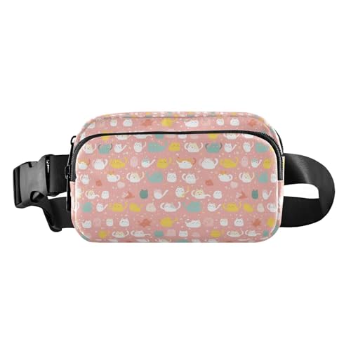 Lustige, niedliche bunte Gesichter von Katzen auf blauem Cartoon, für Herren und Damen, Gürteltasche für Reisen, Urlaub, Laufen, Bunte Neon-Katze, 1 Size von FRODOTGV