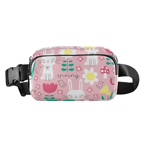 Männer Frauen Gürteltasche Reisebrieftasche Mode kleine Hüfttasche mit verstellbarem Gurt für Reisen Laufen, Pfirsich Kaninchen Muster glücklich Ostern, Pfirsich Kaninchen Muster glücklich Ostern, 1 von FRODOTGV