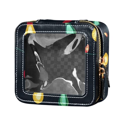 Make-up-Tasche aus Leder, transparent, klein, für Hautpflege, tragbar, Kosmetik-Organizer für Damen, Grün, Bunte Weihnachtsglühbirnen, Einheitsgröße von FRODOTGV