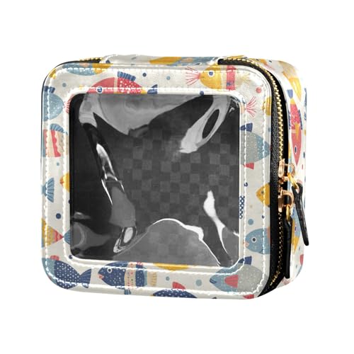 Make-up-Tasche aus Leder, transparent, klein, für Hautpflege, tragbar, Kosmetik-Organizer für Damen, Grün, Dekorativer Fisch, Einheitsgröße von FRODOTGV