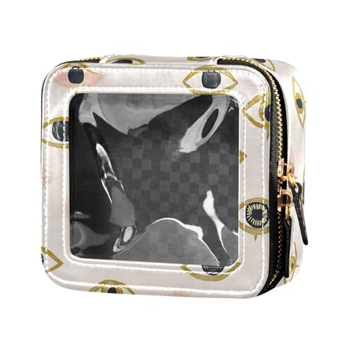 Make-up-Tasche aus Leder, transparent, klein, für Hautpflege, tragbar, Kosmetik-Organizer für Damen, Grün, Goldene böse Kritzelaugen, Einheitsgröße von FRODOTGV