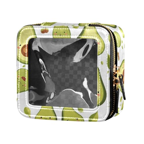 Make-up-Tasche aus Leder, transparent, klein, für Hautpflege, tragbar, Kosmetik-Organizer für Damen, Grün, Lustiger Avocado, Einheitsgröße von FRODOTGV