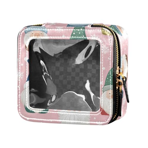 Make-up-Tasche aus Leder, transparent, klein, für Hautpflege, tragbar, Kosmetik-Organizer für Damen, Grün, Niedliche Weihnachtswichtel, Einheitsgröße von FRODOTGV