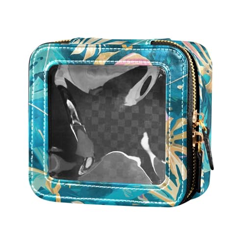 Make-up-Tasche mit Herbst-Sonnenblumen und Schmetterlingen, wasserdicht, transparent, klein, für Damen und Mädchen, Kosmetik-Organizer, Reisetaschen für Toilettenartikel, Leaves Monstera Blots von FRODOTGV