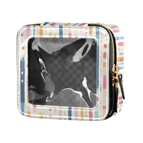 Make-up-Tasche mit Streifen, winzige Punkte, minimalistisch, niedlich, transparent, für Damen, Kosmetik-Organizer, Kulturbeutel mit Reißverschluss, Minimalistische Streifen mit kleinen Punkten von FRODOTGV
