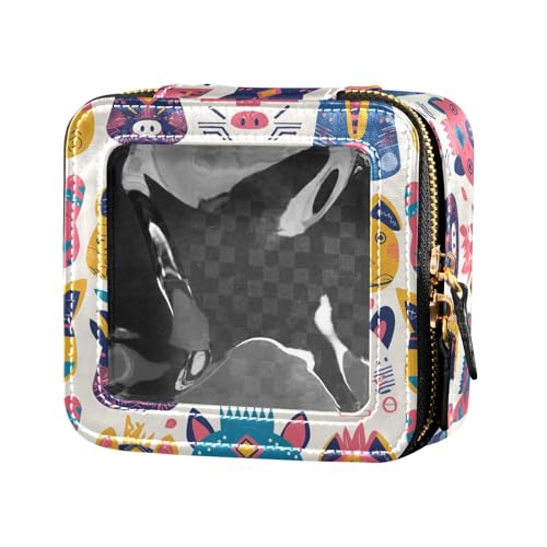 Make-up-Tasche mit lustigem Dampfzug, Bronze, niedlich, transparent, für Damen und Mädchen, Kosmetik-Organizer, Reißverschluss, Hautpflegebeutel, Handgezeichnete, niedliche Schweineköpfe von FRODOTGV