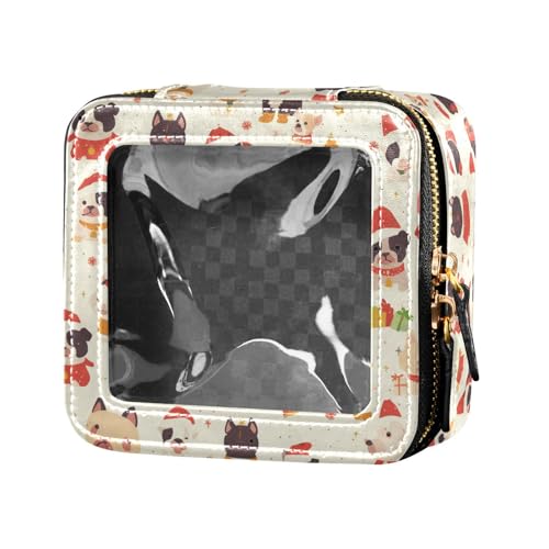 Make-up-Tasche mit niedlichem Weihnachtsbaum, rotes LKW, Leder, transparent, kleine Make-up-Tasche, Hautpflege, Kosmetik-Organizer für Damen, Französische Bulldogge für Weihnachten, Einheitsgröße von FRODOTGV