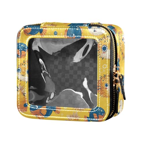 Make-up-Tasche mit niedlichem Weihnachtsbaum, rotes LKW, Leder, transparent, kleine Make-up-Tasche, Hautpflege, Kosmetik-Organizer für Damen, Niedliche Cartoon-Kugelfische, Einheitsgröße von FRODOTGV