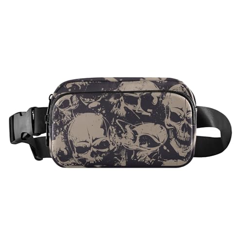 Mini-Bauchtasche mit verstellbarem Riemen, niedliches Crossbody-Schultertasche, Grunge-Muster, Totenköpfe, Illustration, Damen, Herren, Teenager, für Reisen, Fitnessstudio, Arbeit, Grunge-Muster von FRODOTGV