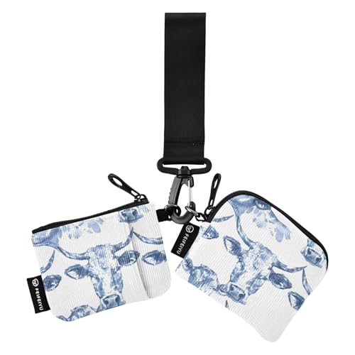 Mini-Geldbörse mit Kuhköpfen und Handgelenkschlaufe für Damen und Herren, 2 Stück, Blau, Blaue Kuhköpfe, weiß, 1 size von FRODOTGV