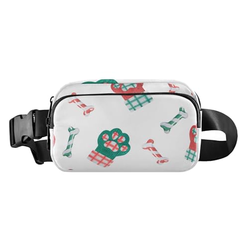 Mini-Gürteltasche für Damen, Herren, Teenager, trendig, mit verstellbarem Gurt, für Workout, Laufen, Wandern, Weihnachten, Tier-Fußabdrücke und Knochen, Fußabdrücke und Knochen von Weihnachtstieren, 1 von FRODOTGV