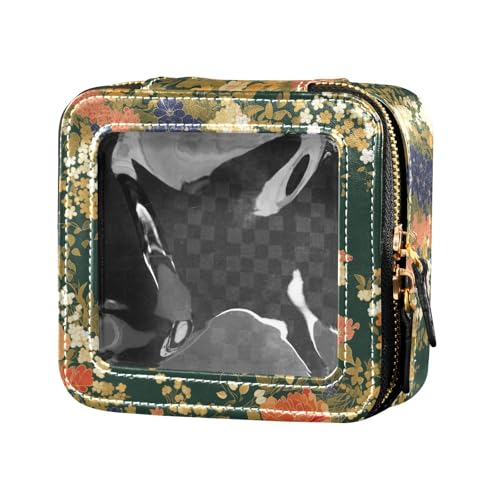 Mini-Make-up-Tasche mit Blumenmotiven und Kranichen, transparent, klein, für Damen, Mädchen, Kosmetik-Organizer, Kulturbeutel, Bunte kleine Liberty Blooming auf grünem Hintergrund, Einheitsgröße von FRODOTGV