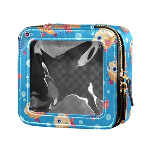 Mini-Make-up-Tasche mit Blumenmotiven und Kranichen, transparent, klein, für Damen, Mädchen, Kosmetik-Organizer, Kulturbeutel, Niedlicher Puffer hawaiianischer Fischpuffer, Ballonfisch, Blowfish von FRODOTGV