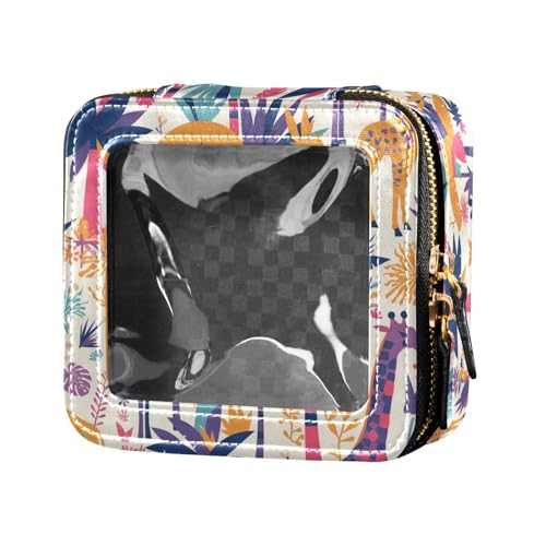 Mini-Make-up-Tasche mit roter Glitzerstruktur, für Damen und Mädchen, Kosmetiktasche, Reisetaschen für Toilettenartikel, Exotische Palme, Giraffe, Einheitsgröße von FRODOTGV
