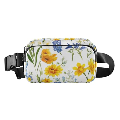 Mini-Umhängetasche, Motiv: gelbe Sommerblumen, Weiß, trendige Umhängetasche, Hüfttasche für Damen und Herren, mit verstellbarem Gurt, für Reisen, Laufen, Wandern, Gelbe Sommerblumen, 1 size Mini-Umhängetasche, Motiv: gelbe Sommerblumen, Weiß, trendige Umhängetasche, Hüfttasche für Damen und Herren, mit verstellbarem Gurt, für Reisen, Laufen, Wandern, Gelbe Sommerblumen, 1 size von FRODOTGV