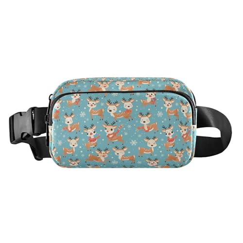 Modische Bauchtasche für Damen, Herren, Teenager, für Reisen, Urlaub, Laufen, Niedliches Rentier-Cartoon-Hirsch mit Schnee, 1 Size von FRODOTGV