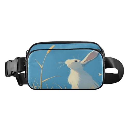 Modische Bauchtasche für Herren und Damen, Motiv: niedliches Häschen, Blau, mit verstellbarem Riemen für Workout, Laufen, Wandern, Ästhetischer Kampffisch, 1 size von FRODOTGV