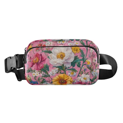 Modische Bauchtasche mit Blumenmuster, Lavendel, Phlox, Narzissenrot, für Herren und Damen, Mini-Schlinge, Brusttasche mit verstellbarem Riemen, Crossbody, Sporttasche für Reisen, Einkaufen, Laufen, von FRODOTGV