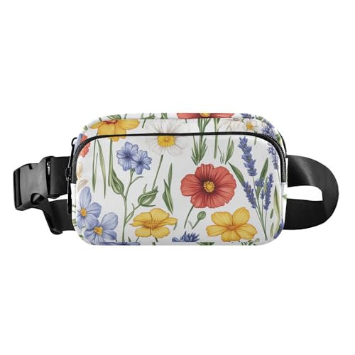Modische Bauchtasche mit Blumenmuster, Lavendel, Phlox, Narzissenrot, für Herren und Damen, Mini-Schlinge, Brusttasche mit verstellbarem Riemen, Crossbody, Sporttasche für Reisen, Einkaufen, Laufen, von FRODOTGV