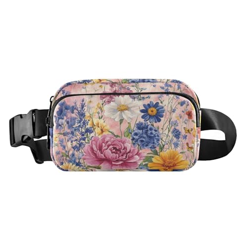 Modische Bauchtasche mit Blumenmuster, Lavendel, Phlox, Narzissenrot, für Herren und Damen, Mini-Schlinge, Brusttasche mit verstellbarem Riemen, Crossbody, Sporttasche für Reisen, Einkaufen, Laufen, von FRODOTGV