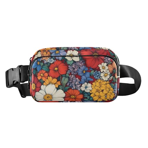 Modische Bauchtasche mit Blumenmuster, Lavendel, Phlox, Narzissenrot, für Herren und Damen, Mini-Schlinge, Brusttasche mit verstellbarem Riemen, Crossbody, Sporttasche für Reisen, Einkaufen, Laufen, von FRODOTGV