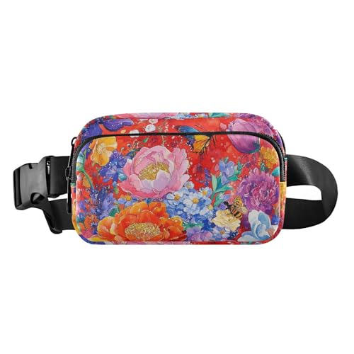 Modische Bauchtasche mit Herbstblumen, Narzissen, Anemone, Dahlie, Silber, für Herren und Damen, Mini-Schlinge, Brusttasche mit verstellbarem Riemen, Crossbody, Sporttaschen für Reisen, Einkaufen von FRODOTGV