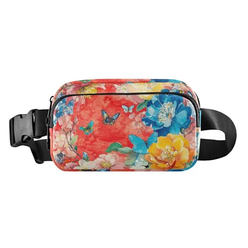 Modische Bauchtasche mit Herbstblumen, Narzissen, Anemone, Dahlie, Silber, für Herren und Damen, Mini-Schlinge, Brusttasche mit verstellbarem Riemen, Crossbody, Sporttaschen für Reisen, Einkaufen von FRODOTGV