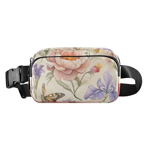 Modische Bauchtasche mit Herbstblumen, Narzissen, Anemone, Dahlie, Silber, für Herren und Damen, Mini-Schlinge, Brusttasche mit verstellbarem Riemen, Crossbody, Sporttaschen für Reisen, Einkaufen von FRODOTGV