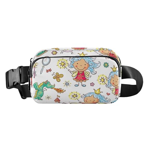 Modische Gürteltasche, Crossbody-Tasche, kleine Cartoon-Fee, Schloss, Einhörner, weiß, für Herren und Damen, Mehrzweck-Geldbörse mit verstellbarem Riemen für Reisen, Urlaub, Laufen, Little Cartoon von FRODOTGV