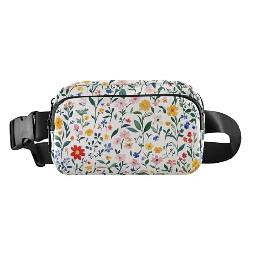 Modische Gürteltasche, Frühlingsblumen, Narzissen, Dahlie, Schmetterlinge, Weiß, für Herren und Damen, Mini-Schlinge, Brusttasche mit verstellbarem Riemen, Crossbody, Sporttaschen für Reisen von FRODOTGV