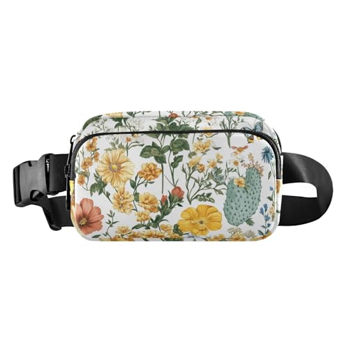 Modische Gürteltasche, Frühlingsblumen, Narzissen, Dahlie, Schmetterlinge, Weiß, für Herren und Damen, Mini-Schlinge, Brusttasche mit verstellbarem Riemen, Crossbody, Sporttaschen für Reisen von FRODOTGV