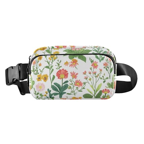 Modische Gürteltasche, Frühlingsblumen, Narzissen, Dahlie, Schmetterlinge, Weiß, für Herren und Damen, Mini-Schlinge, Brusttasche mit verstellbarem Riemen, Crossbody, Sporttaschen für Reisen von FRODOTGV