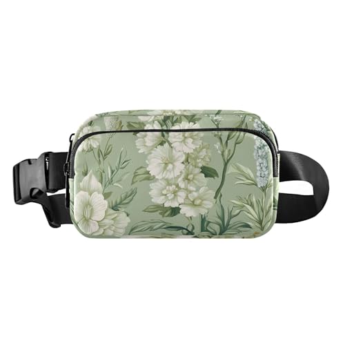 Modische Gürteltasche, Frühlingsblumen, Narzissen, Dahlie, Schmetterlinge, Weiß, für Herren und Damen, Mini-Schlinge, Brusttasche mit verstellbarem Riemen, Crossbody, Sporttaschen für Reisen von FRODOTGV