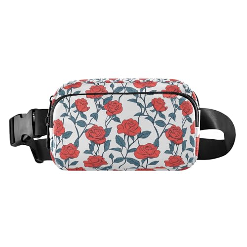 Modische Gürteltasche für Damen und Herren, für Reisen, Urlaub, Laufen, Rot, Blumenmuster Rote Rosen, 1 Size von FRODOTGV