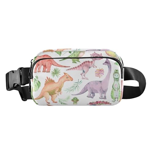 Modische Gürteltasche mit Cartoon-Dinosaurier-Motiv, für Herren und Damen, wasserdicht, mit verstellbarem Gurt, für Reisen, Urlaub, Laufen, Cartoon-Aquarell-Dinosaurier, weiß, 1 Size von FRODOTGV